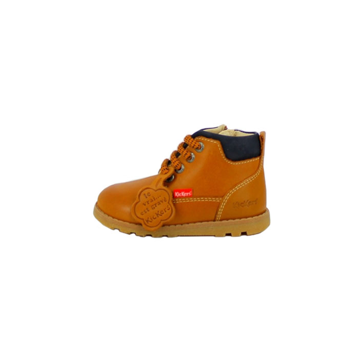 Kickers premier pas nonobo cuir lisse camel lacet zip