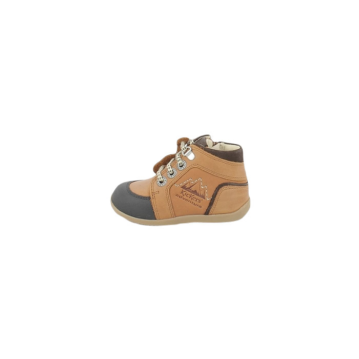 Kickers premier pas bins mountain cuir lisse camel lacet