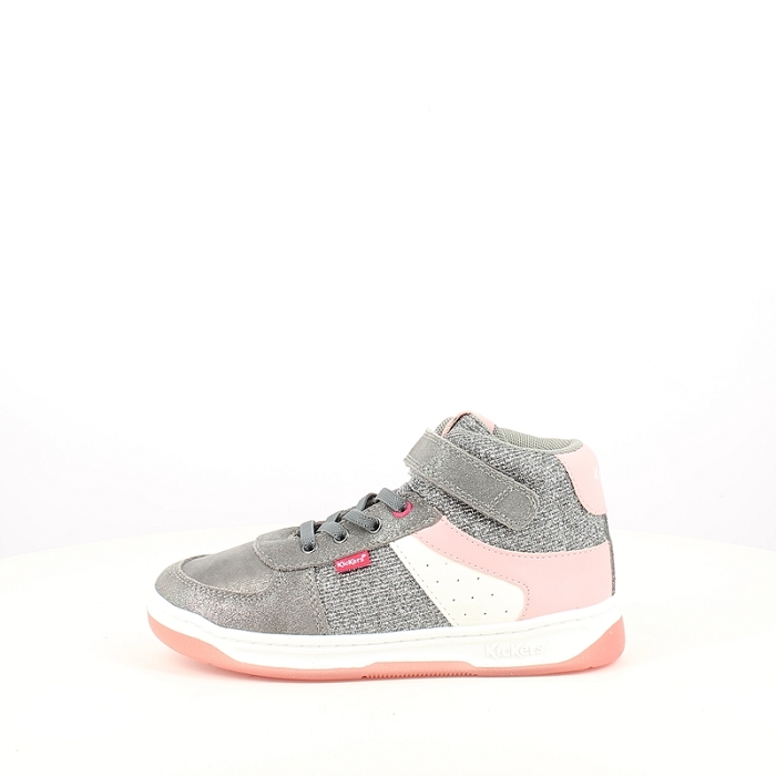 Kickers garcon kickalien cuir lisse gris scratch