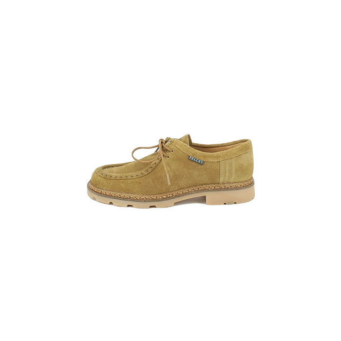 Pellet derbies mocassins macha cuir velours beige lacet