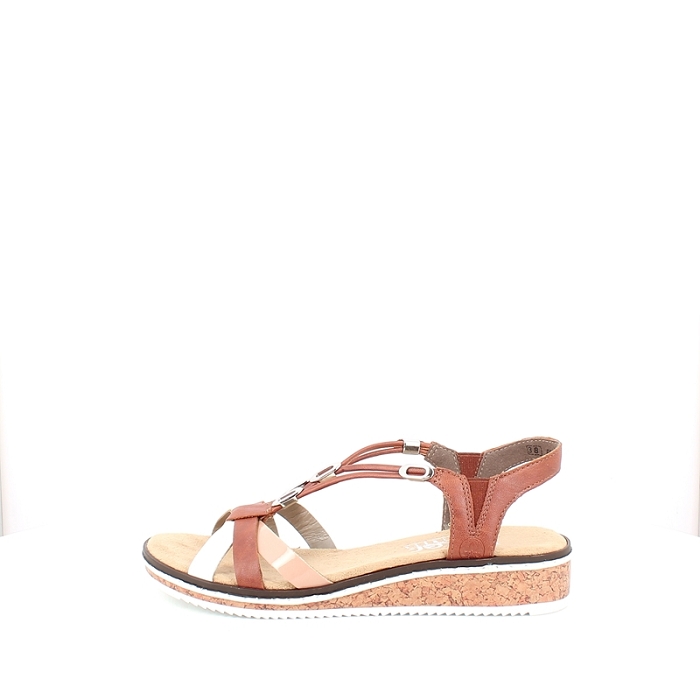 Rieker sandale v3657.81 cuir lisse marron elastique