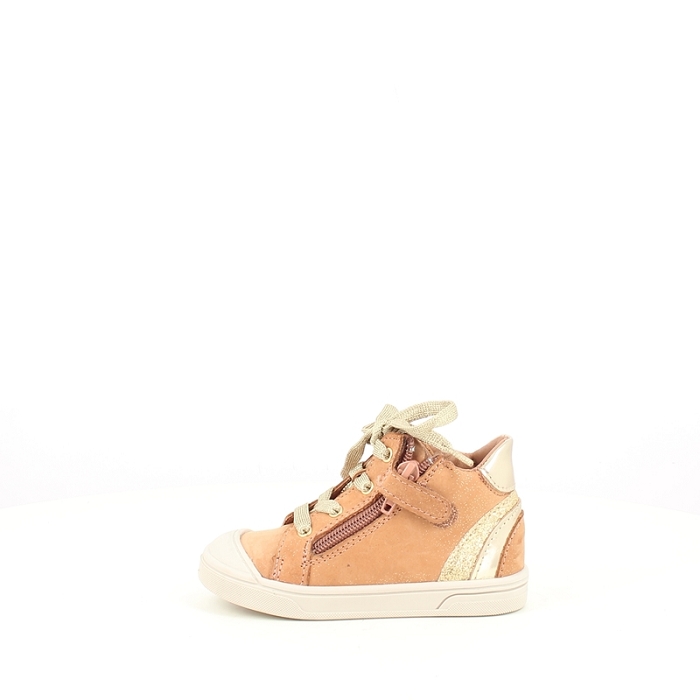 Bellamy premier pas katy cuir velours camel lacet zip