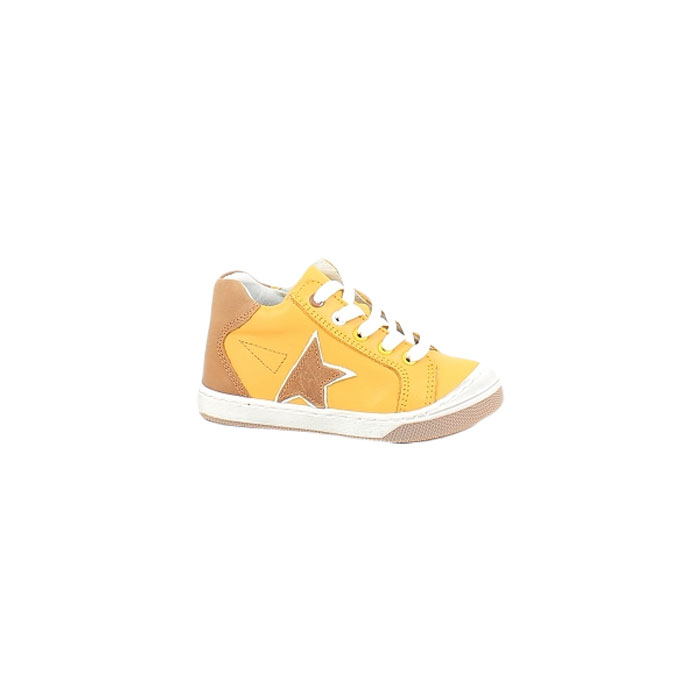 Bellamy premier pas jack cuir lisse jaune lacet zip