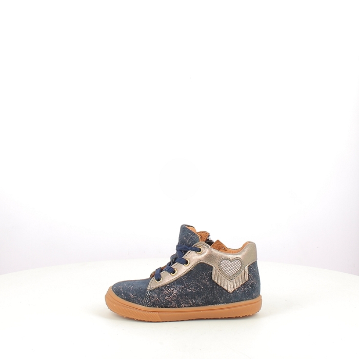Bellamy premier pas bijou cuir velours marine lacet zip