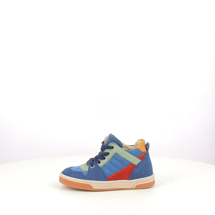 Bellamy premier pas sacha cuir lisse bleu lacet zip