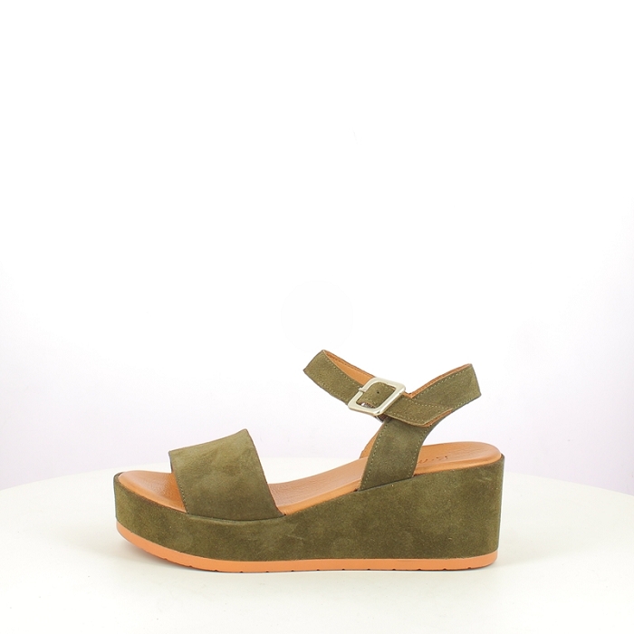 K.mary sandale fabour cuir velours kaki boucle