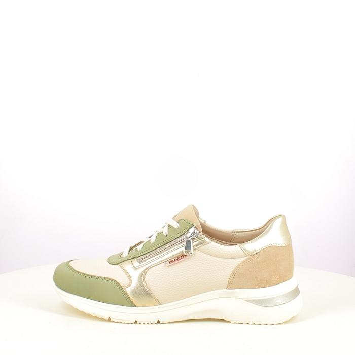 Mephisto basket millena cuir lisse beige lacet zip