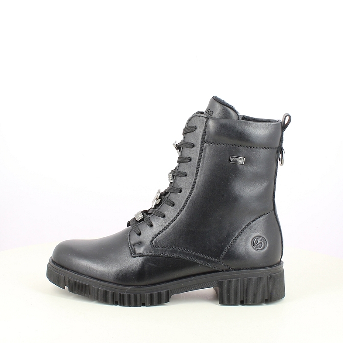 Remonte bottine d2s73.00 cuir lisse noir lacet zip