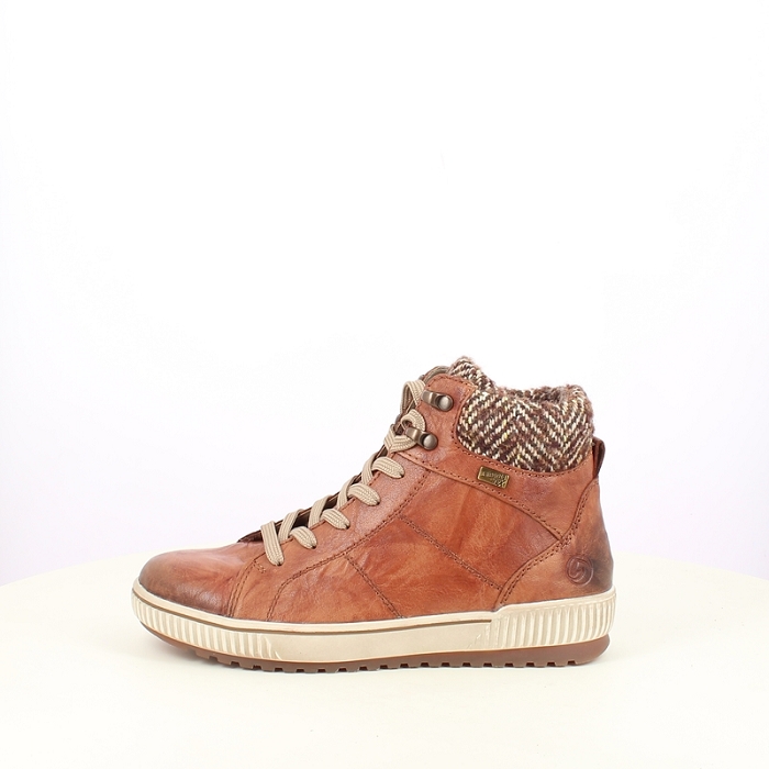 remonte bottine d0784 tex cognac lacet zip