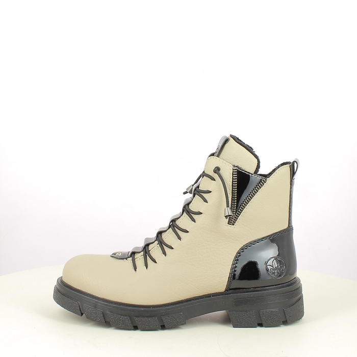 Rieker bottine z9152.60 cuir lisse ecru lacet zip