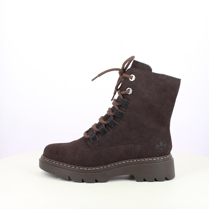 rieker bottine 76729.25 cuir velours marron lacet zip