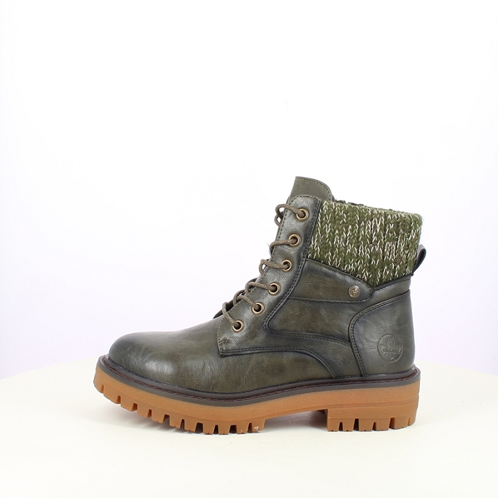 rieker bottine 92920.54 cuir lisse kaki lacet zip