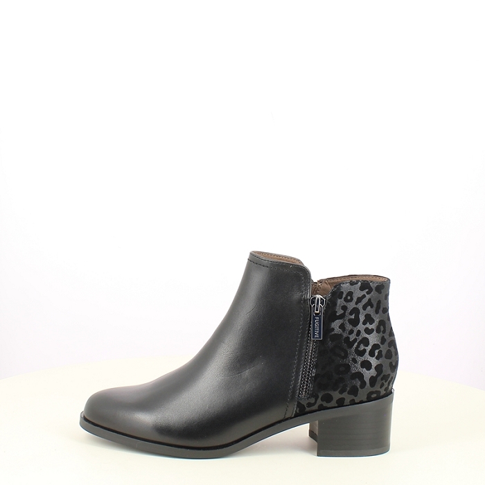 Fugitive bottine racine cuir lisse noir zip