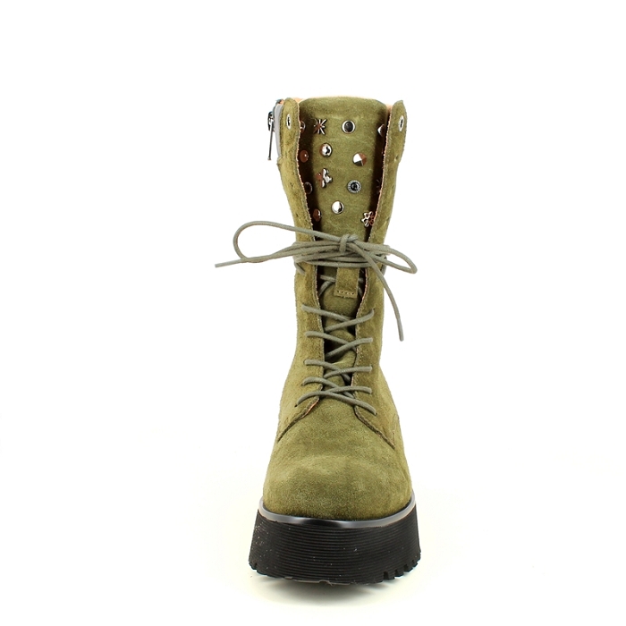Karston bottine rayne cuir velours kaki lacet zip7509601_2