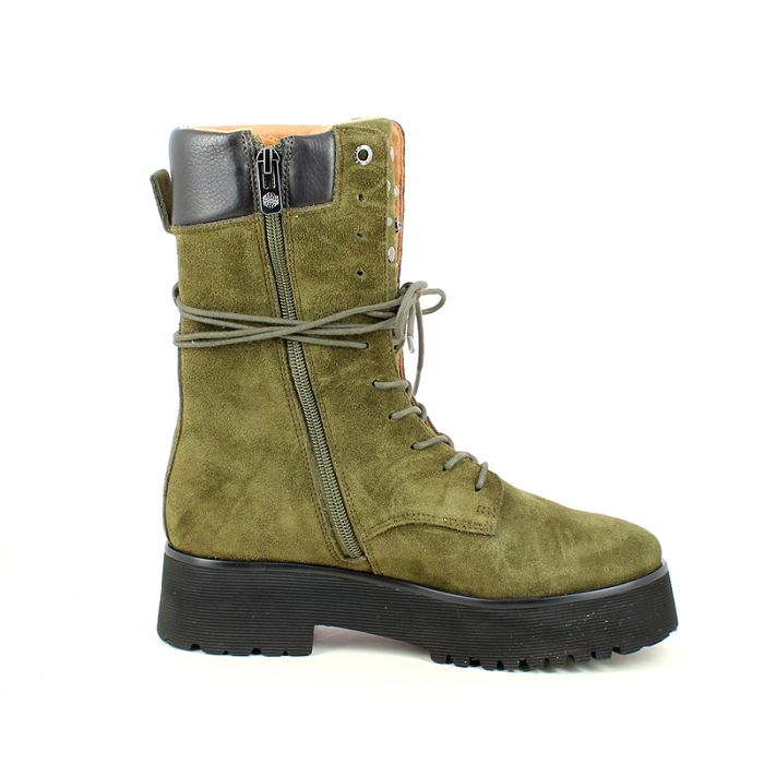 Karston bottine rayne cuir velours kaki lacet zip7509601_3