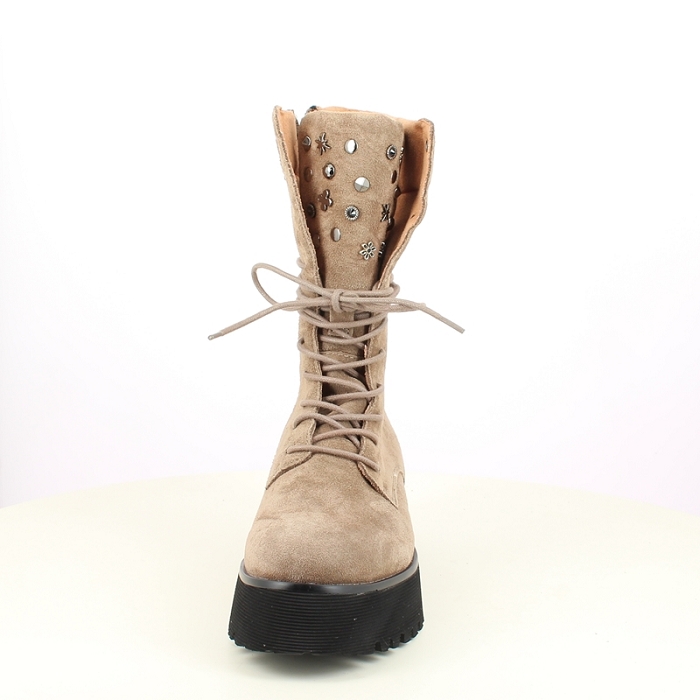 Karston bottine rayne cuir velours taupe lacet zip7509602_2